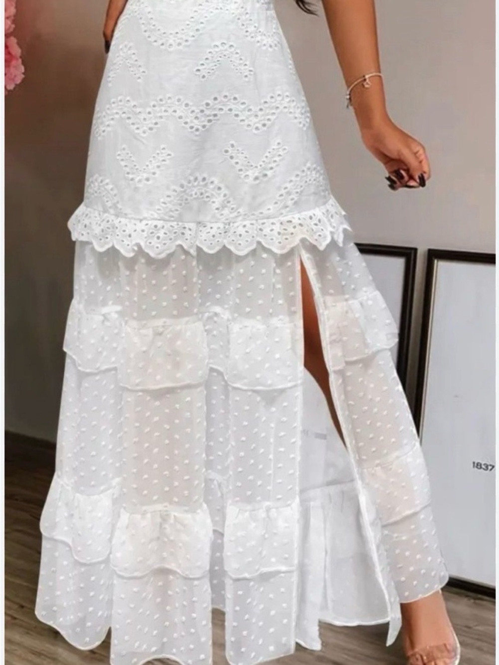 White Eyelet Tiered Maxi Skirt - Women's Skirt size M